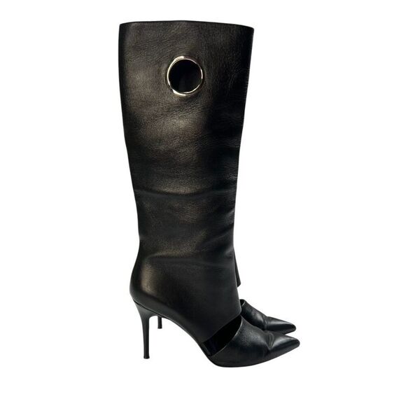 Salvatore Ferragamo Tall Nero Cut Out Knee High Boots Pointed Toe Black Size 10 - Picture 8 of 14